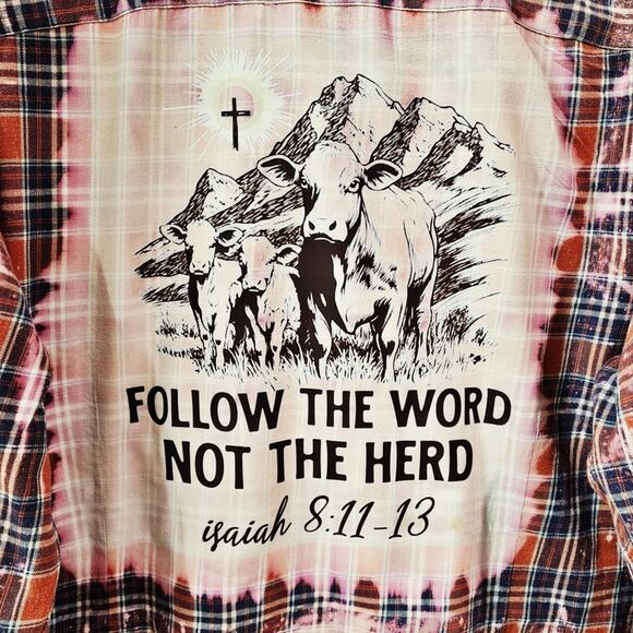 Follow The Word Not The Herd Plaid Shirt, 1X - Picture 2 of 4